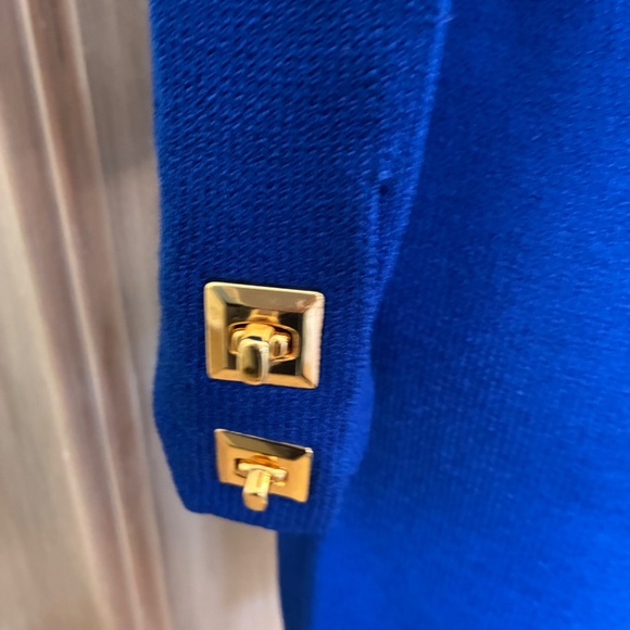 St. John Vintage 80’s Santana Knit Long Sleeve Sweater Dress blue gold button 4 - Picture 4 of 16